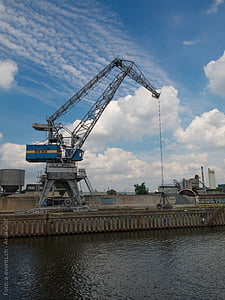 Frankfurt, Pelabuhan crane, utama, Bank, air, musim panas, langit
