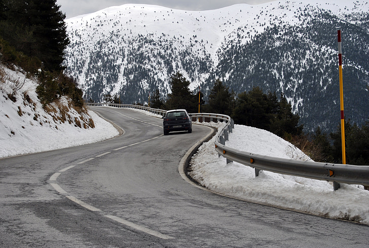 δρόμος, χιόνι, καμπύλη, αλυσίδες, Νεβάδα, βουνό, αυτοκίνητο