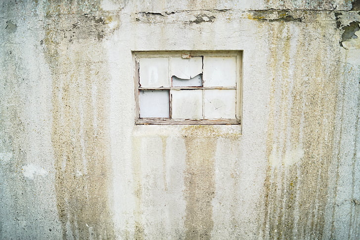 vindue, væg, facade, gamle, henfald, baggrund, brudt