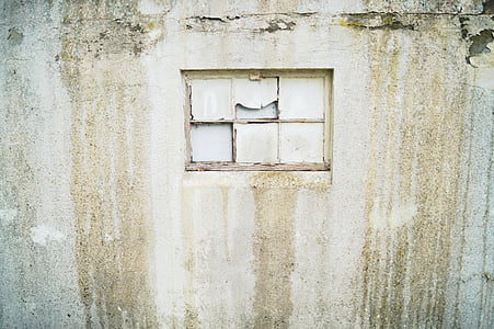finestra, paret, façana, vell, càries, fons, trencat