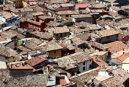 māju jumtiem, jumti, jumta segums, sarkana, arhitektūra, Mozaīka, pilsēta