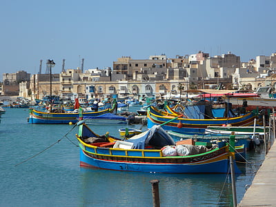 Marsaxlokk, Port, Luzzu, uzzus, Malta, kolorowe, malownicze