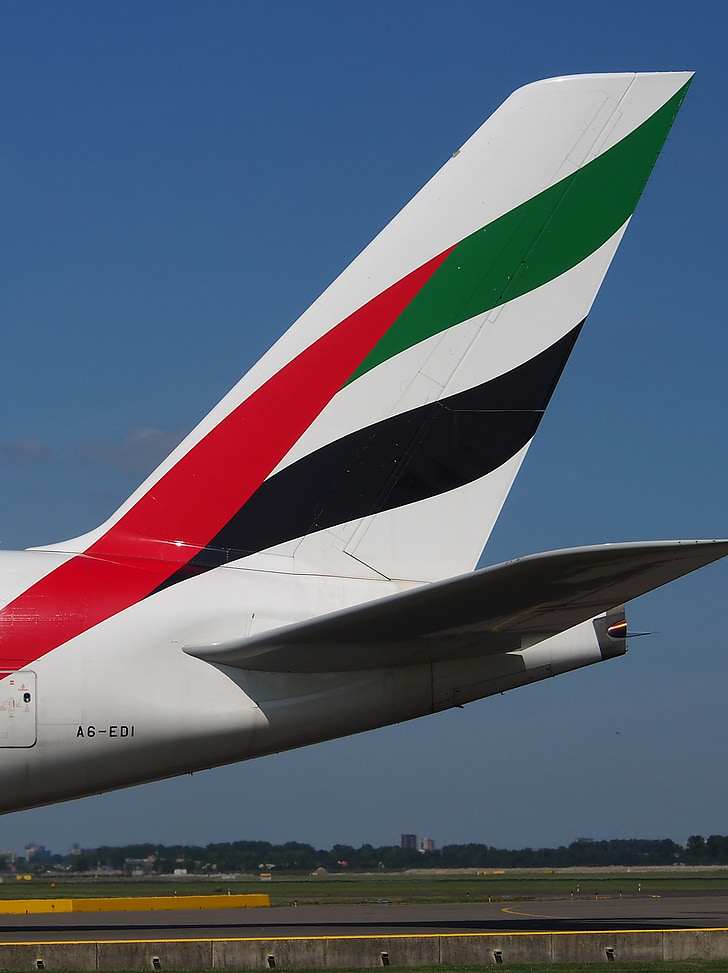 Emiratos, Airbus a380, avión, plano, avión, Aeropuerto, Jet