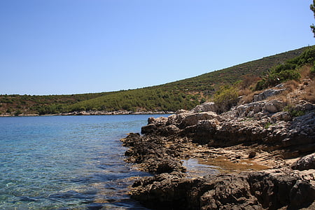 Costa, mar, Croácia, férias, à beira-mar, praia, rocha