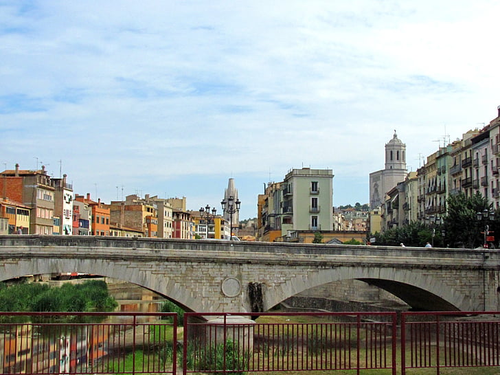 Girona, Španělsko, cestování, Most, Architektura, Most - člověče strukturu, Panoráma města