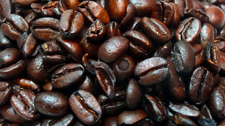 grãos de café de macro, grãos de café, closeup, café, feijão, grãos de café inteiros, feijão