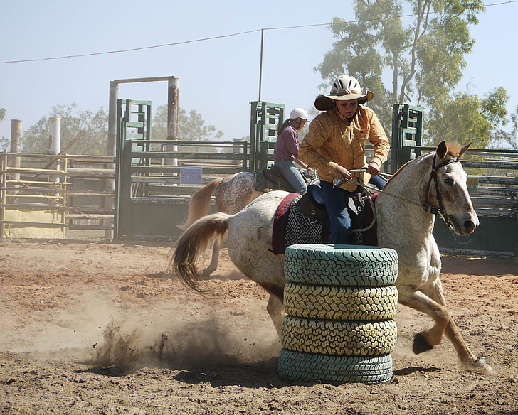 barrel racing, kovboj, Rodeo, západní, kůň, barel, aréna