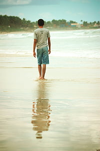 samoća, usamljeni, hodanje, Hodam sam, odražavaju, more, oceana