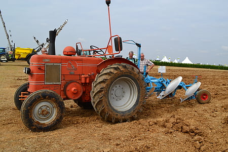 tractor, antiguo, agricultura, trabajo, rojo