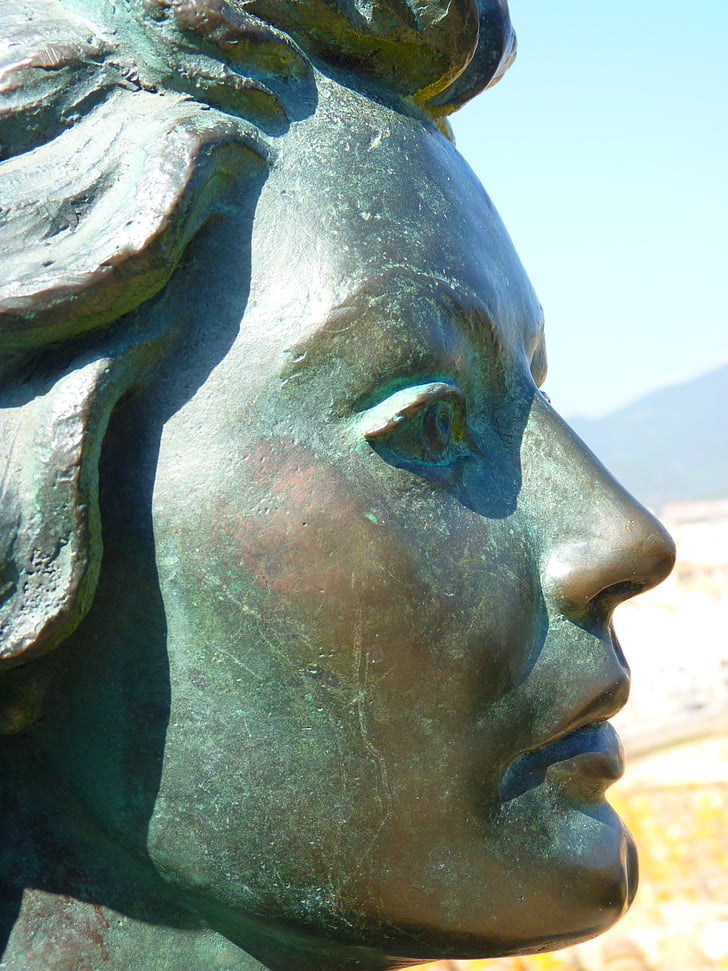 woman, face, profile, figure, bronze, statue, human