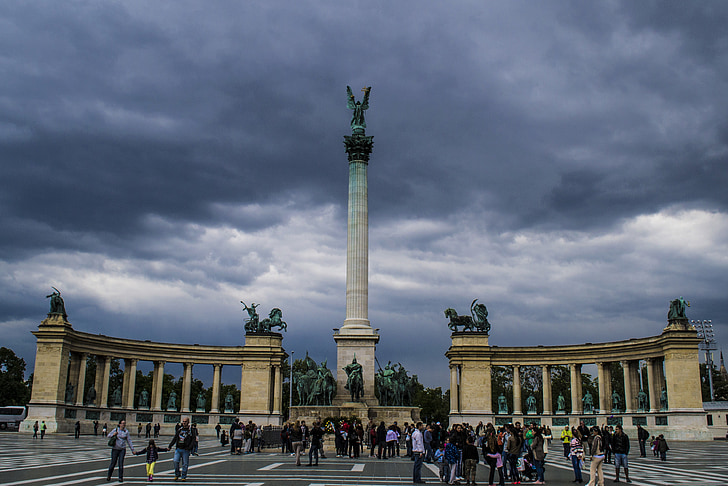 heroes, square, heroes ' square, budapest, sunlight, the archangel