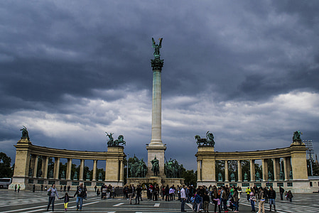 hrdinové, náměstí, Náměstí hrdinů, Budapešť, sluneční světlo, archanděl