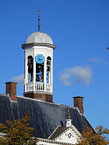 church, steeple, building, clock, church clock, holland, netherlands