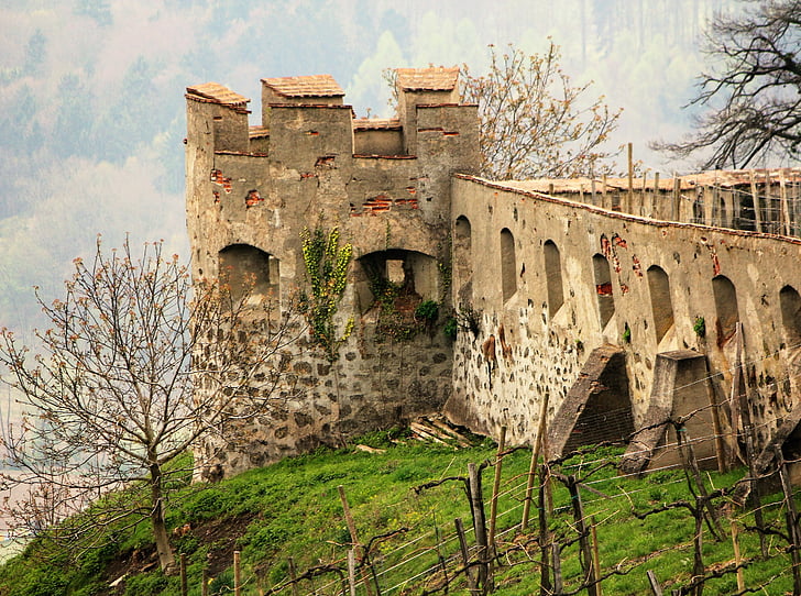Castle, régi idők, lovagias, várfal, nézet, védekező fal