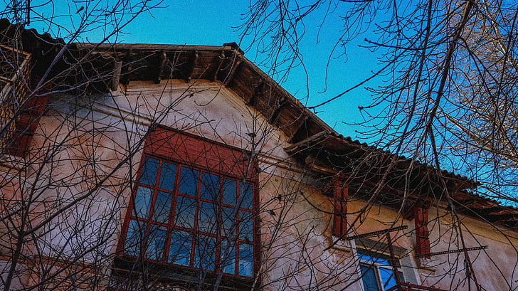 yard, maison, fenêtre de, été, vieille ville, Tourisme, Russie