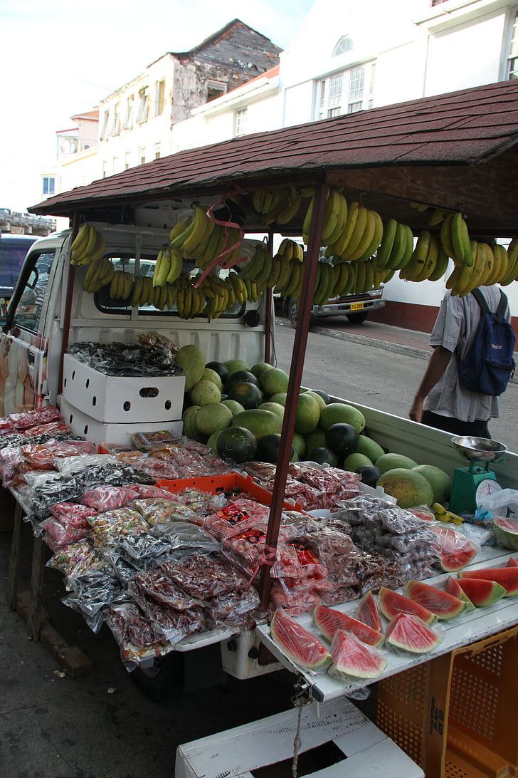 mercado, frutas, Grenada, comida, tradicional, frutas da floresta, frutas