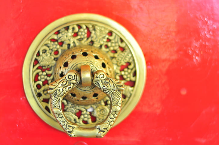 Tibet, dörrhandtag, kloster, Door knocker, dörrhandtaget, röd, Asia