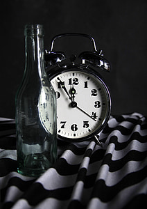 Clock, kemeja, komposisi, waktu, putih, hitam, botol