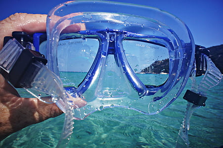 Playa, mar, agua, gafas, tubo respirador, vacaciones