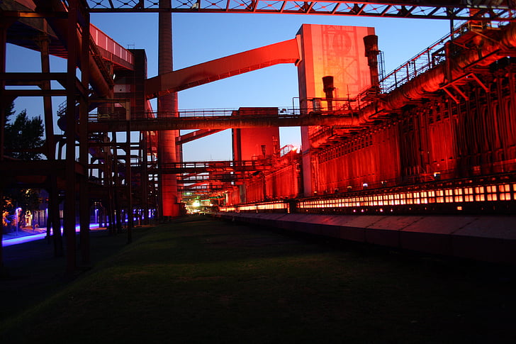 kokerei zollverein, mangiare, luce, Monumento industriale, fotografia di notte, illuminazione, forno da coke