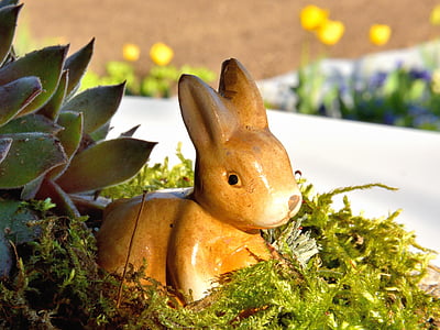 easter bunny, moss, hare, decoration, figure, deco, spring