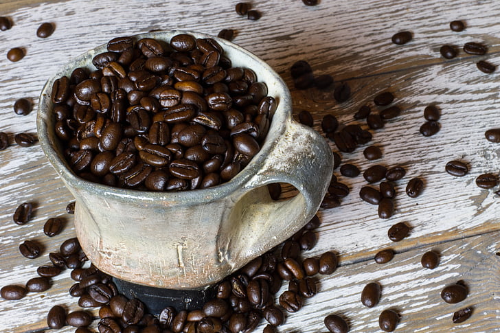 καφέ, κούπα, κούπα καφέ, Κύπελλο, πετρελαιοκηλίδα, κόκκοι καφέ, φασόλια