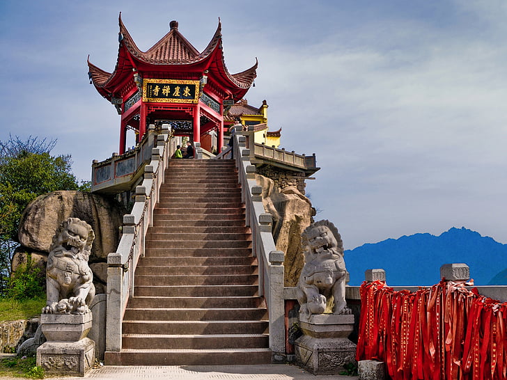 templis, Budisms, Ķīna, jiuhuashan, Āzija, templis - Building, arhitektūra