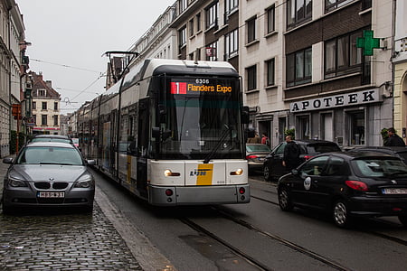 tranvía, Gante, Bélgica, vías del tranvía, calle, tráfico, transporte