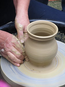 pottery, potter's wheel, crock