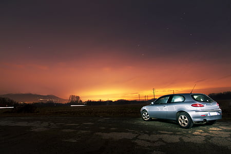 hopea, Peugeot, ovi, viistoperä, auton, taivas, Sunset