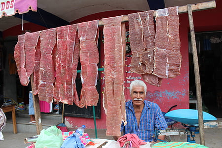 Praça, pessoas, chatina, carne, Oaxaca, Terra Indígena, México