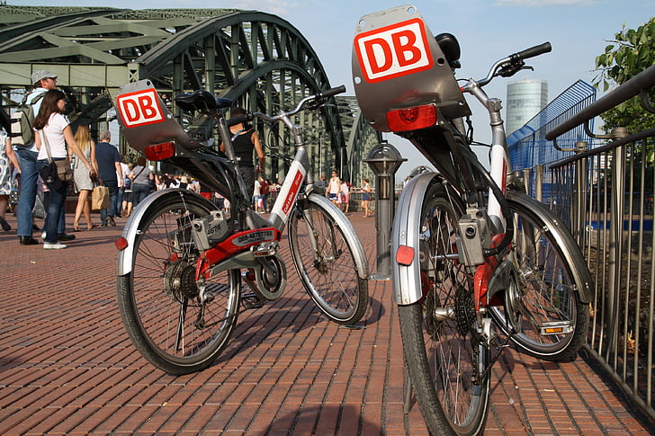 jízdní kola, kola, Cyklistika, Kolín nad Rýnem, Hohenzollern bridge, DB, Deutsche bahn