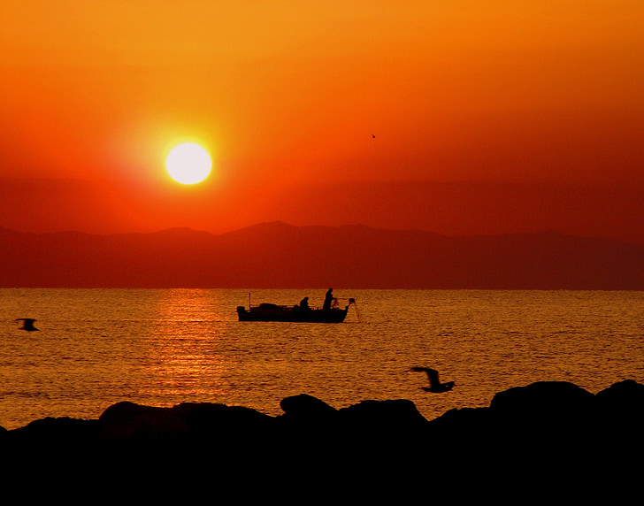 sun, boat, east, great, fisherman, sky, red