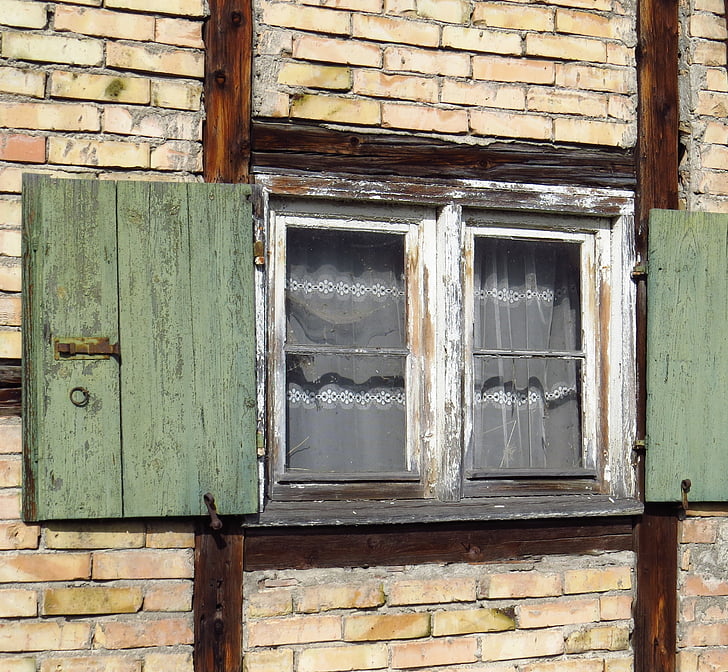 window, shutter, old, nostalgia, shabby, brick, home