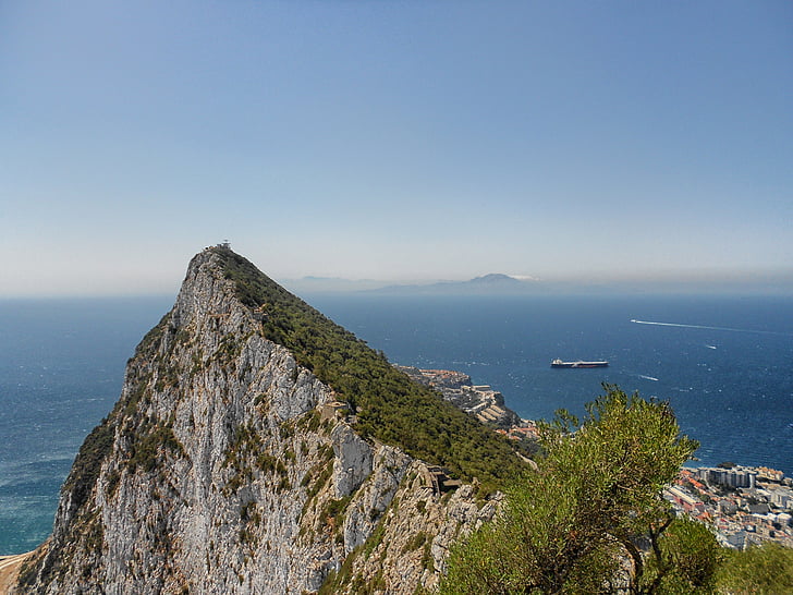 Gibraltar, montaña, paisaje, Scenic, mar, Océano, agua