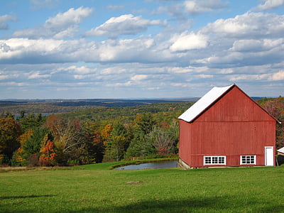 barn, fall, trees, autumn, meadow, scenic, scenery