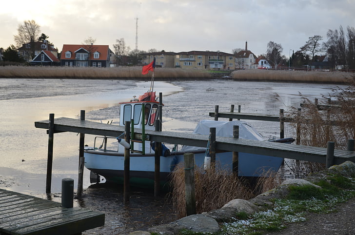 Boot, Winter, Blick, Strand, See, Dorf, Meer