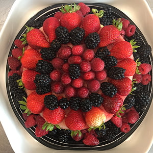 新鲜, 水果, 蛋糕, 浆果, 草莓, 覆盆子, 桑