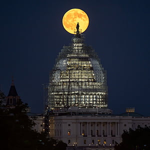 lua cheia, Washington, DC, Capitol, arquitetura, edifício, céu
