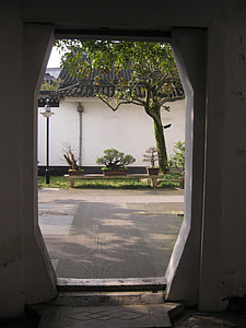 Suzhou, intagliato edificio, porta, soglia