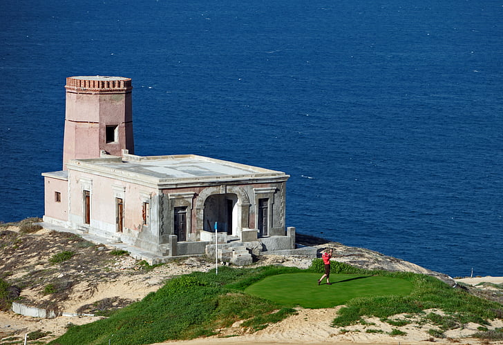 Lighthouse, stranden, Costa, naturen, landskap, Ocean, blå