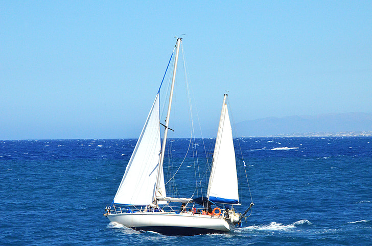 crete, boat, sails, sea, water, greece, holiday