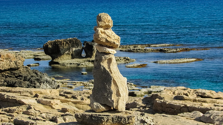 Кипър, Cavo greko, Роки, брегова линия, знак за пешеходна пътека, море, рок - обект