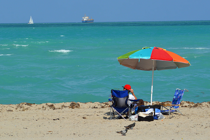 Miami beach, Florida, plaža, more, Opusti se, suncobran, oporavak