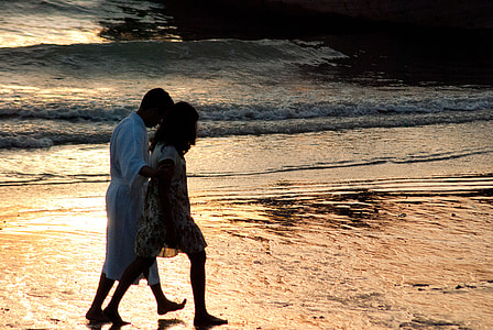Krabi, Playa, puesta de sol, pareja, romántica, vacaciones, junto al mar