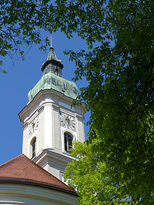 church, building, neustift, freising, monastery church, tower, clock tower