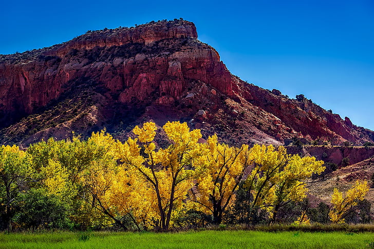 Nuevo México, caída, otoño, colorido, montañas, piedra arenisca, paisaje