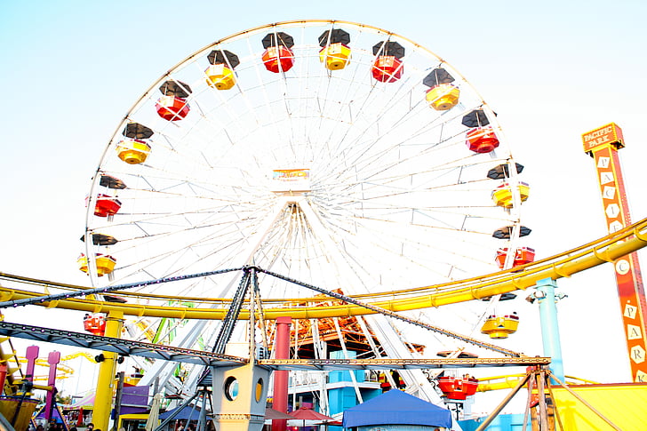 Lunapark, scène, amusement, heureux, coloré, Ride, grande roue