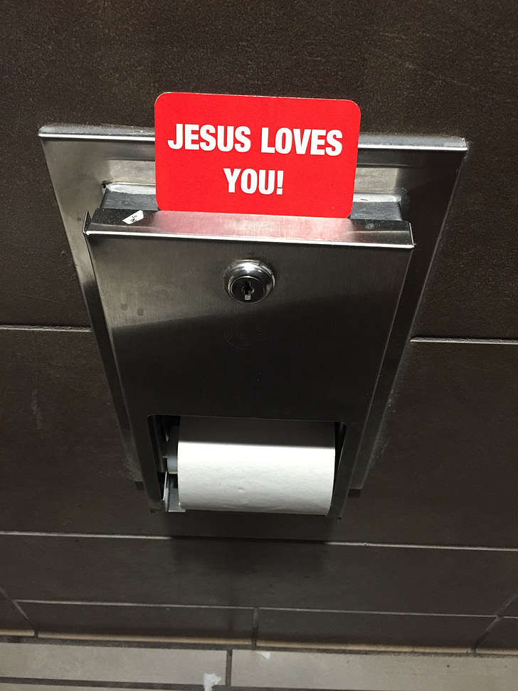 toilet, Jezus, onverwachte, badkamer, teken, wc-papier