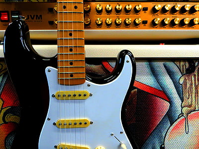 guitarra, Stratocaster, Strat, instrument de corda, guitarra de roca, Roca, negre
